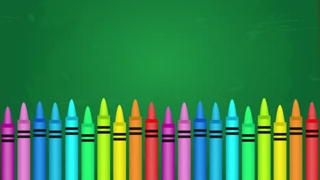 animation of colorful crayons against green background