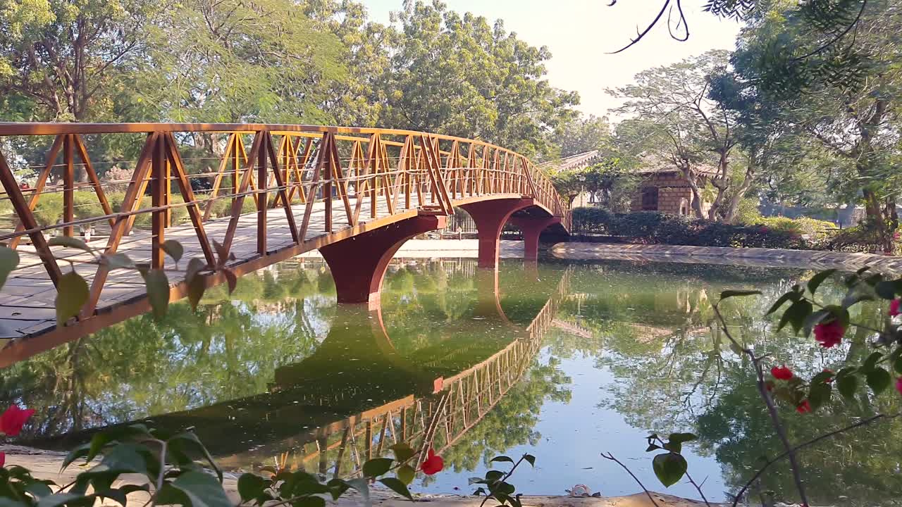 old wooden bridge architecture over calm water