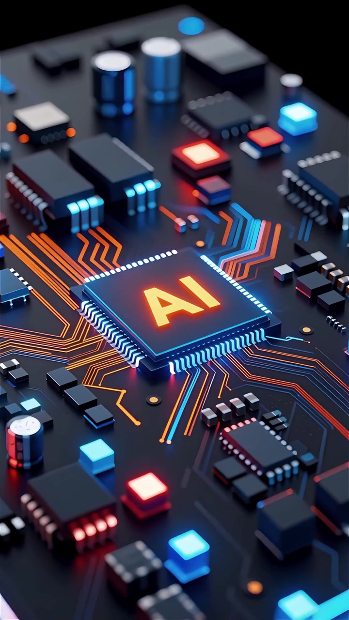 Futuristic AI Chip Motherboard Technology Background 4K
