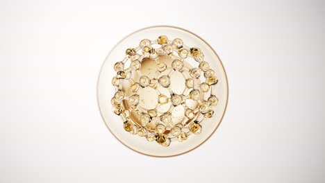 biological golden molecule with bubble background, 3d rendering.