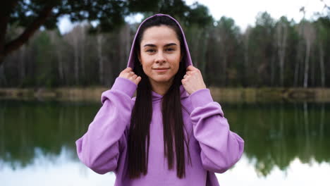 woman wearing hoodie outdoors