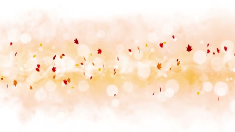 빛 은 잎은 빛과 함께 가을의 배경에서 흔들립니다. 아름다운 자연 장면. 일러스트레이션 메이플 잎. 가을 추상적인 그래픽. 루프 애니메이션.