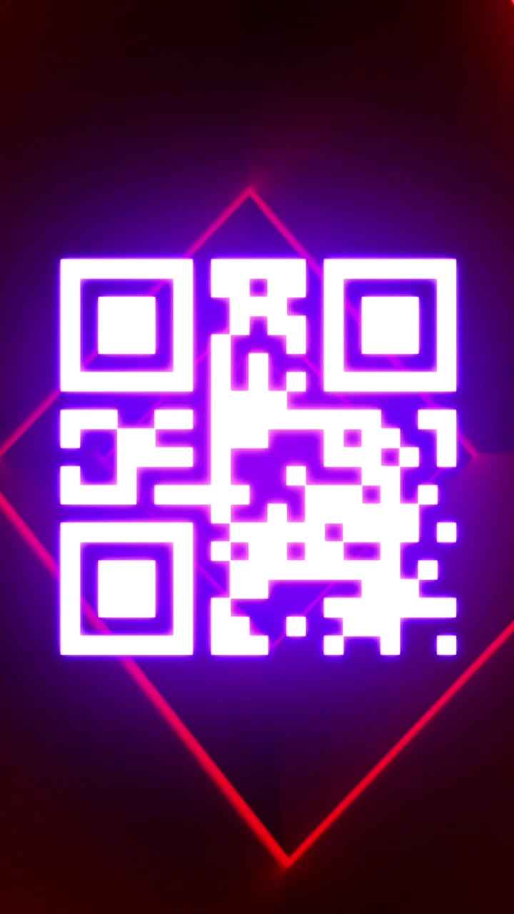 Animation of qr code glowing over red neon background