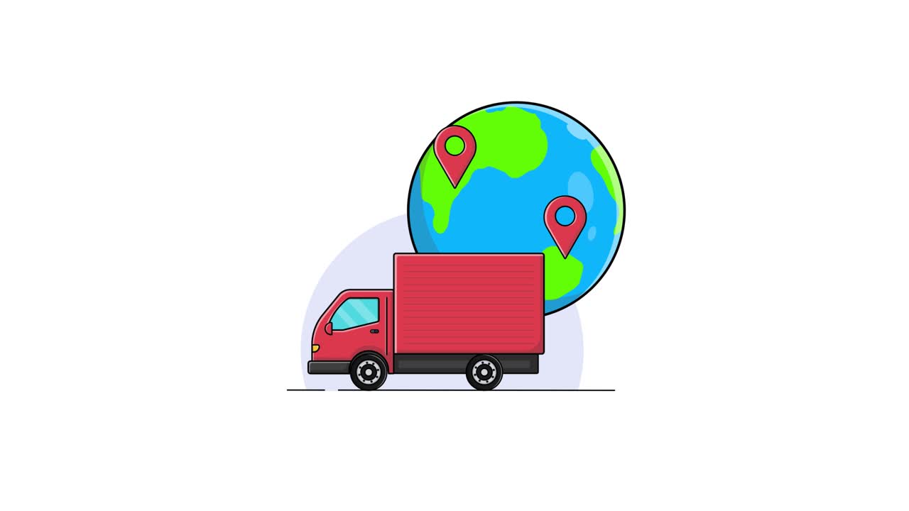 Animated Delivery Truck with Global Shipping and Location Pins