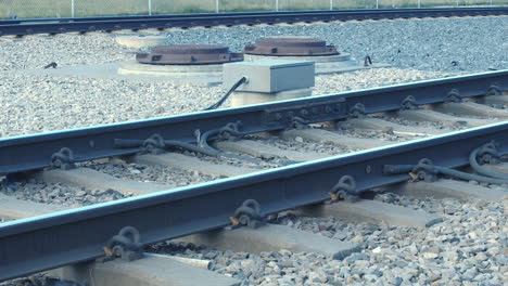 close-up view of train tracks and wheels
