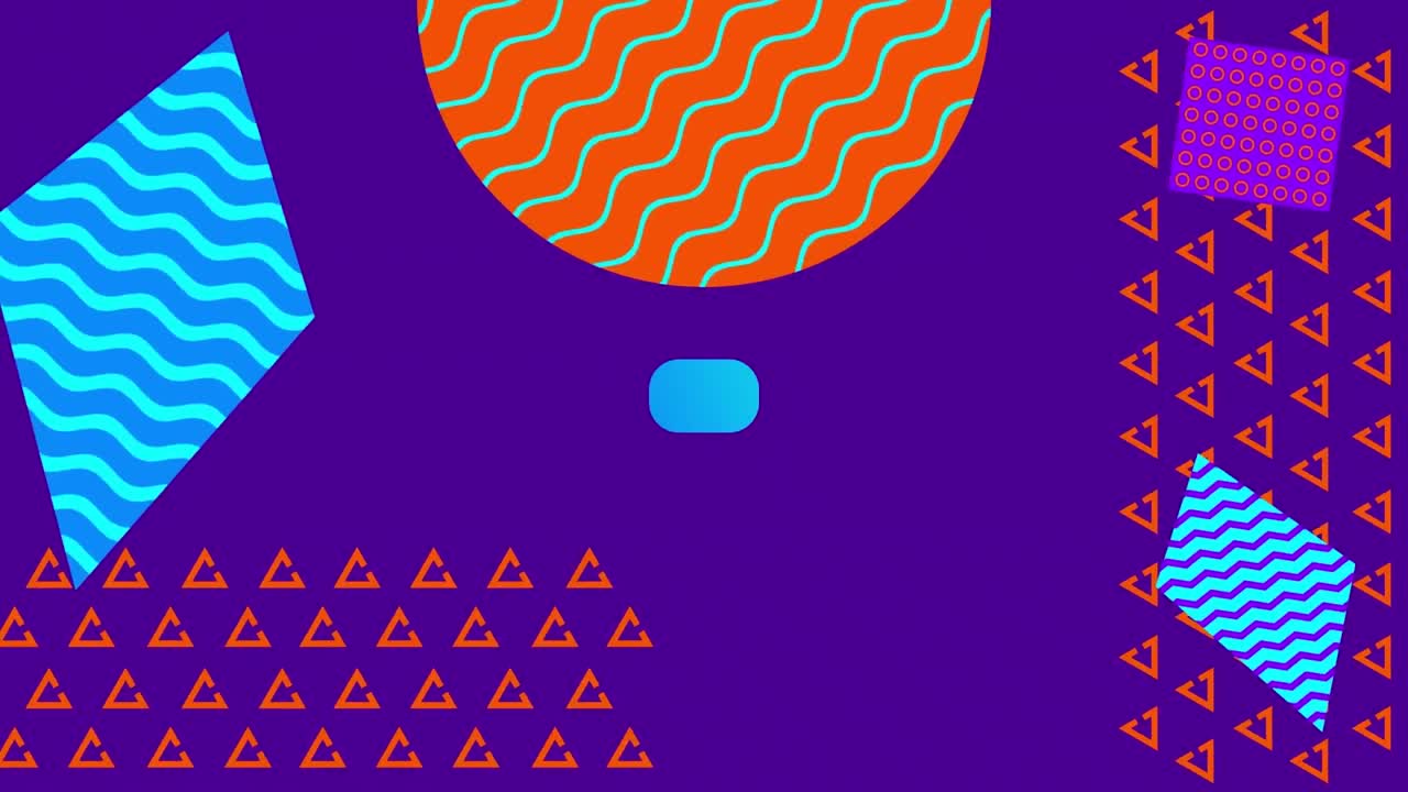 animación de formas geométricas con patrón en fondo violeta