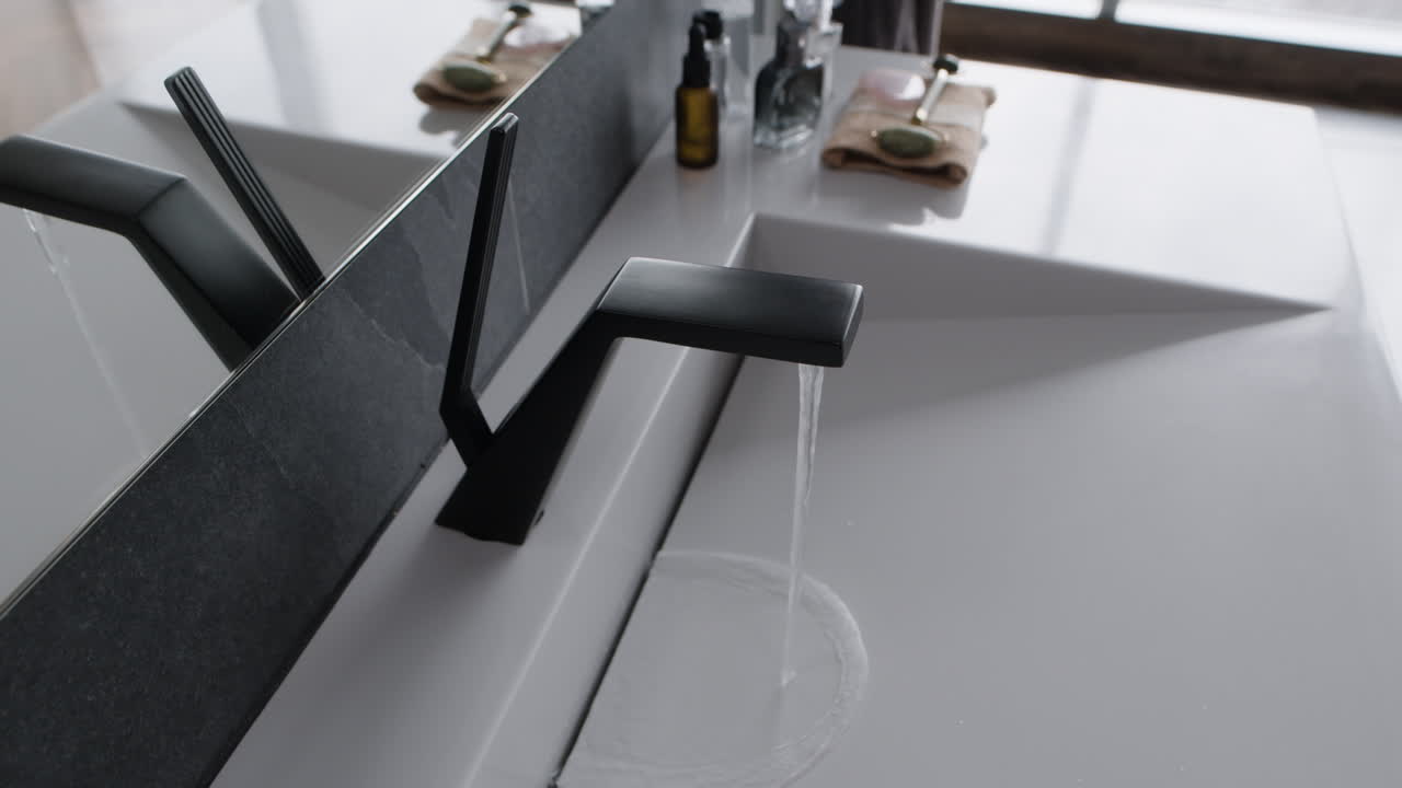 Modern Bathroom Sink with Black Faucet