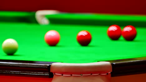 close up of snooker shooting on snooker table. game of snooker.
