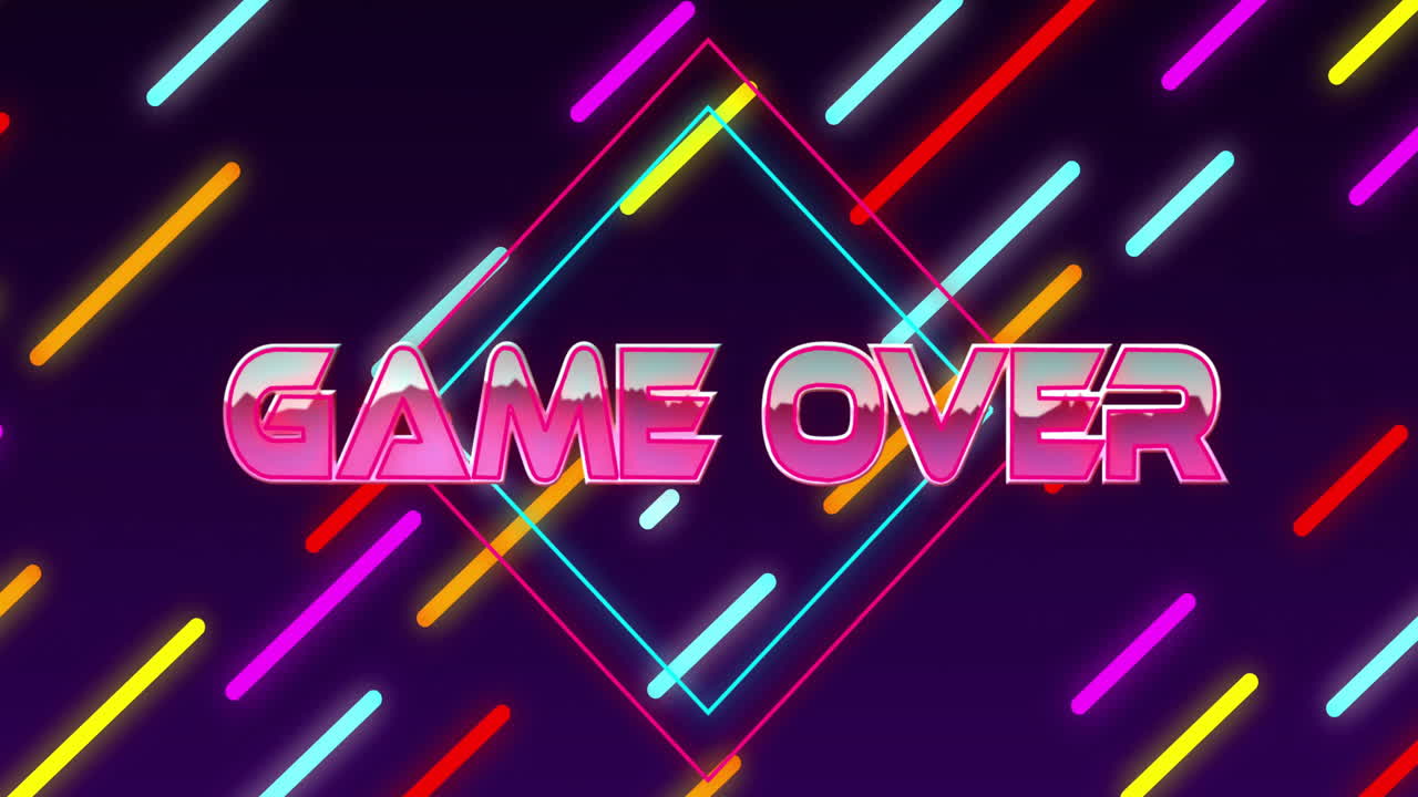 Animazione del testo 'Game Over' con linee al neon su sfondo scuro