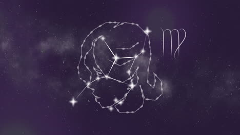 animación del signo estelar de virgo con estrellas brillantes.