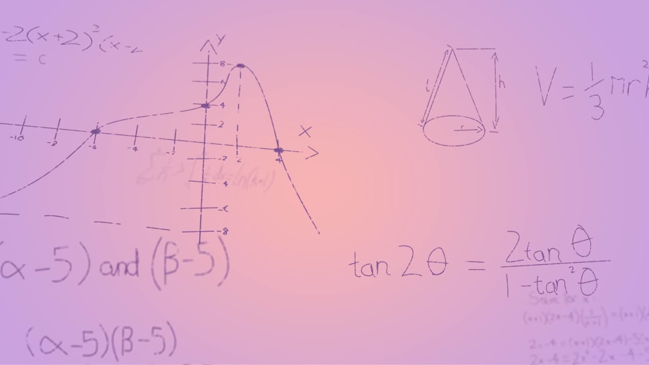 animación de fórmulas matemáticas escritas a mano sobre un fondo púrpura