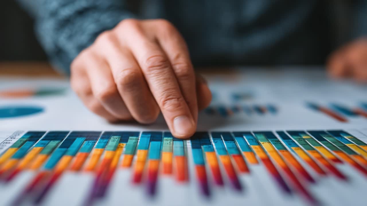 Analyzing Data Trends: A Close-Up View of Touching Colorful Graphs and Charts for Effective Insights and Decision-Making in Business Analysis