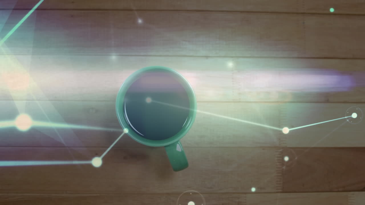 animación de la red de conexiones sobre una taza de café