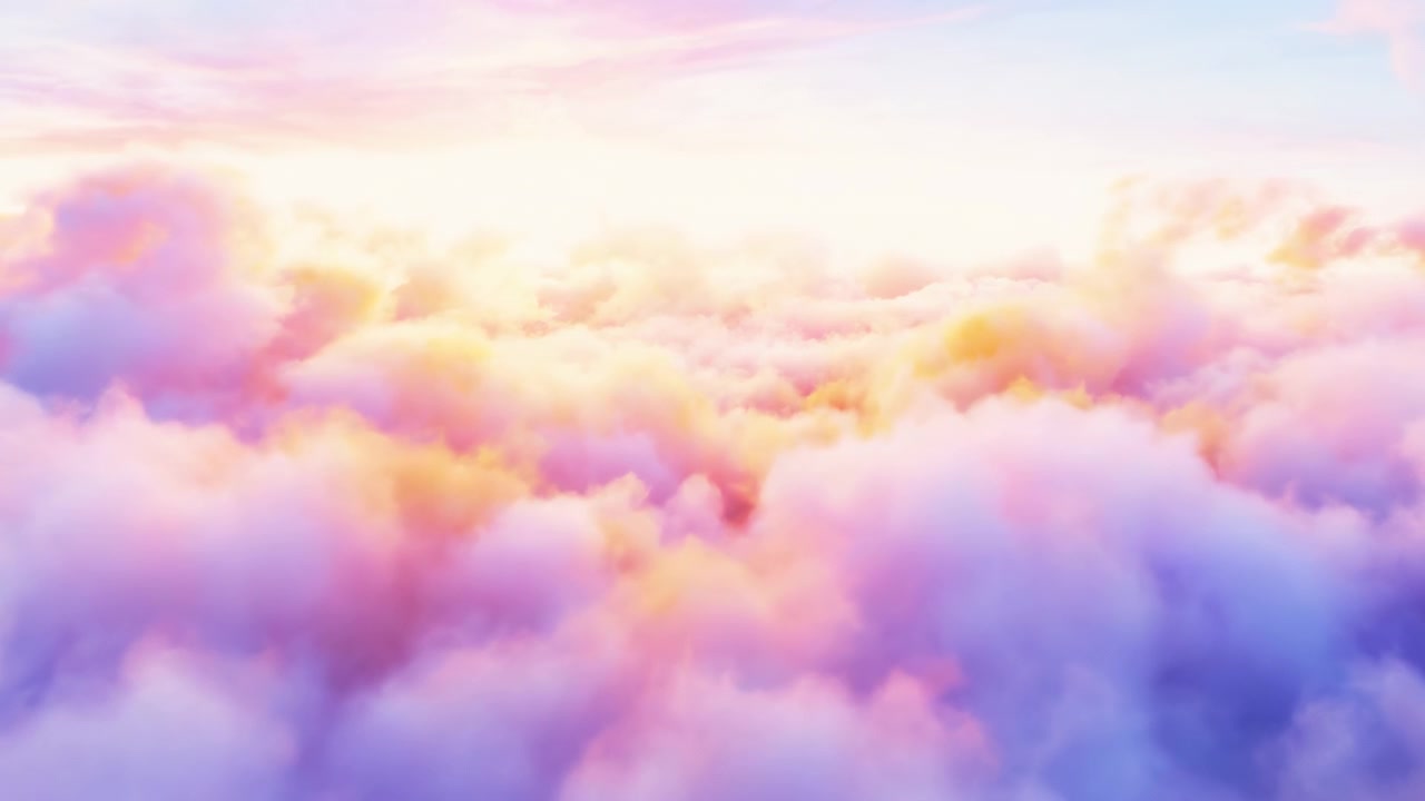 Pastel Clouds At Sunrise Aerial View With Soft Golden Glow Illuminating Layered Fluffy Clouds, Pink