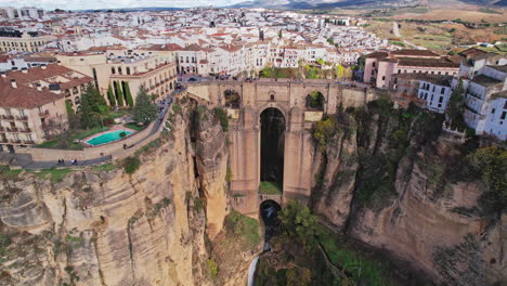 beautiful drone shot of the bridge and spanish architecture during the day