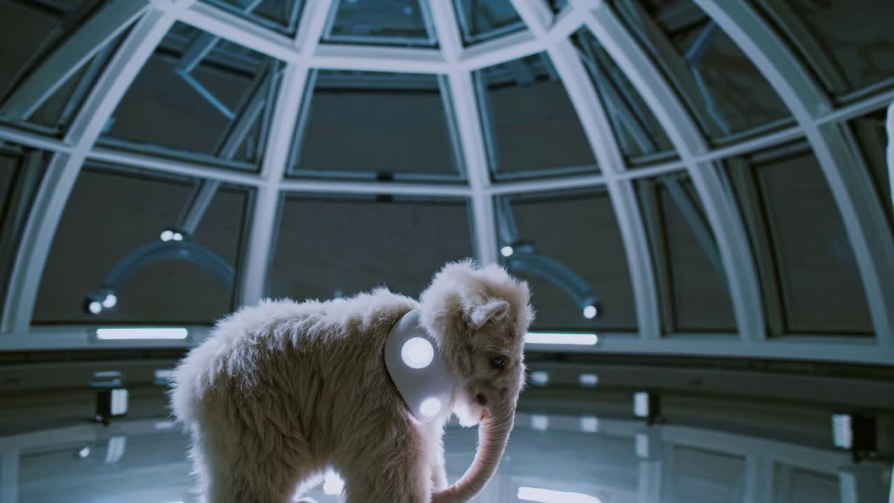 Baby Mammoth Exhibit at a Modern Museum