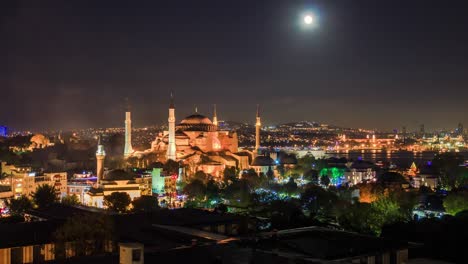 moonrise at aya sofya mosque