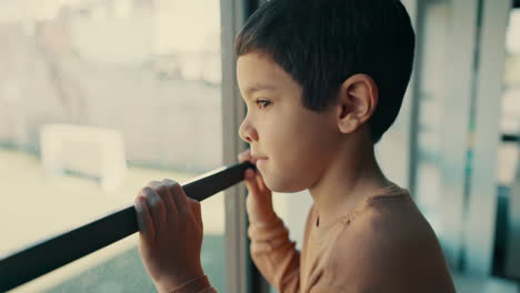 window, face and boy child with depression