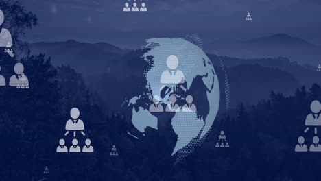 composition of people icons over globe and landscape