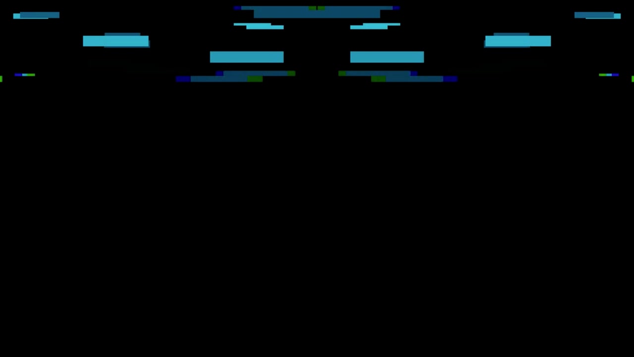 Abstract Digital Glitch Effect with Blue Geometric Shapes on Black Background