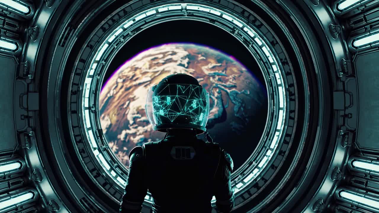 Astronauta in un'astronave che osserva la Terra