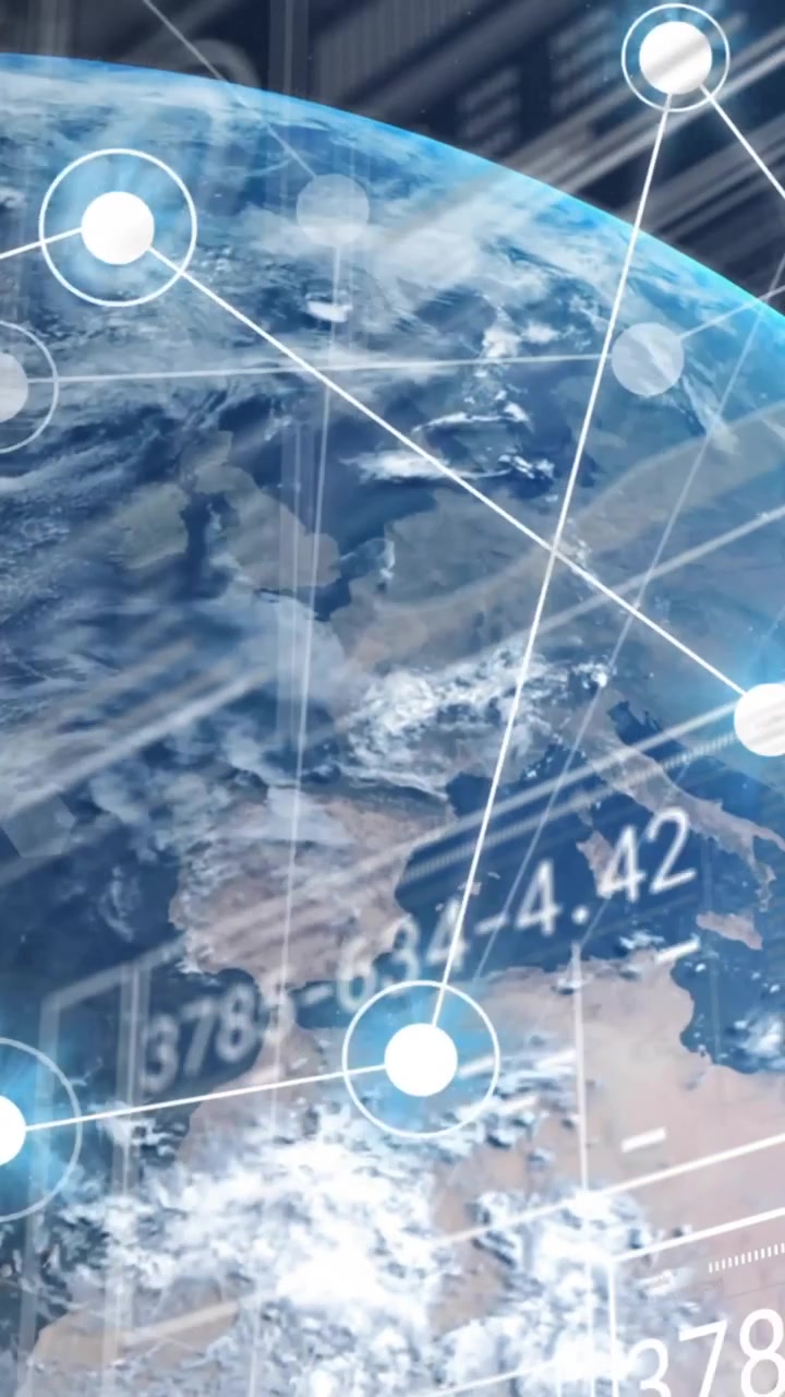 Animation of data processing and network of connections over globe
