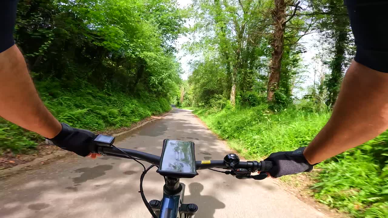 Cycling through a green path
