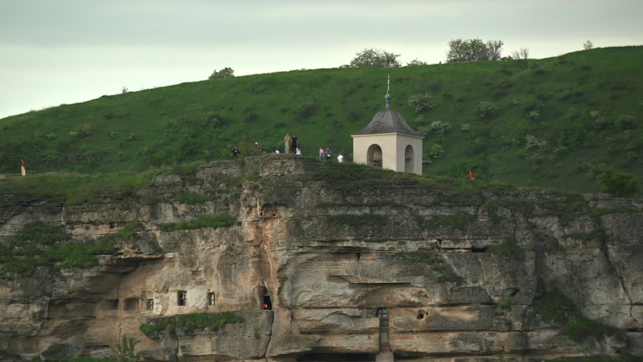 People visiting the church in Old Orhei historical and archaeological complex in Moldova