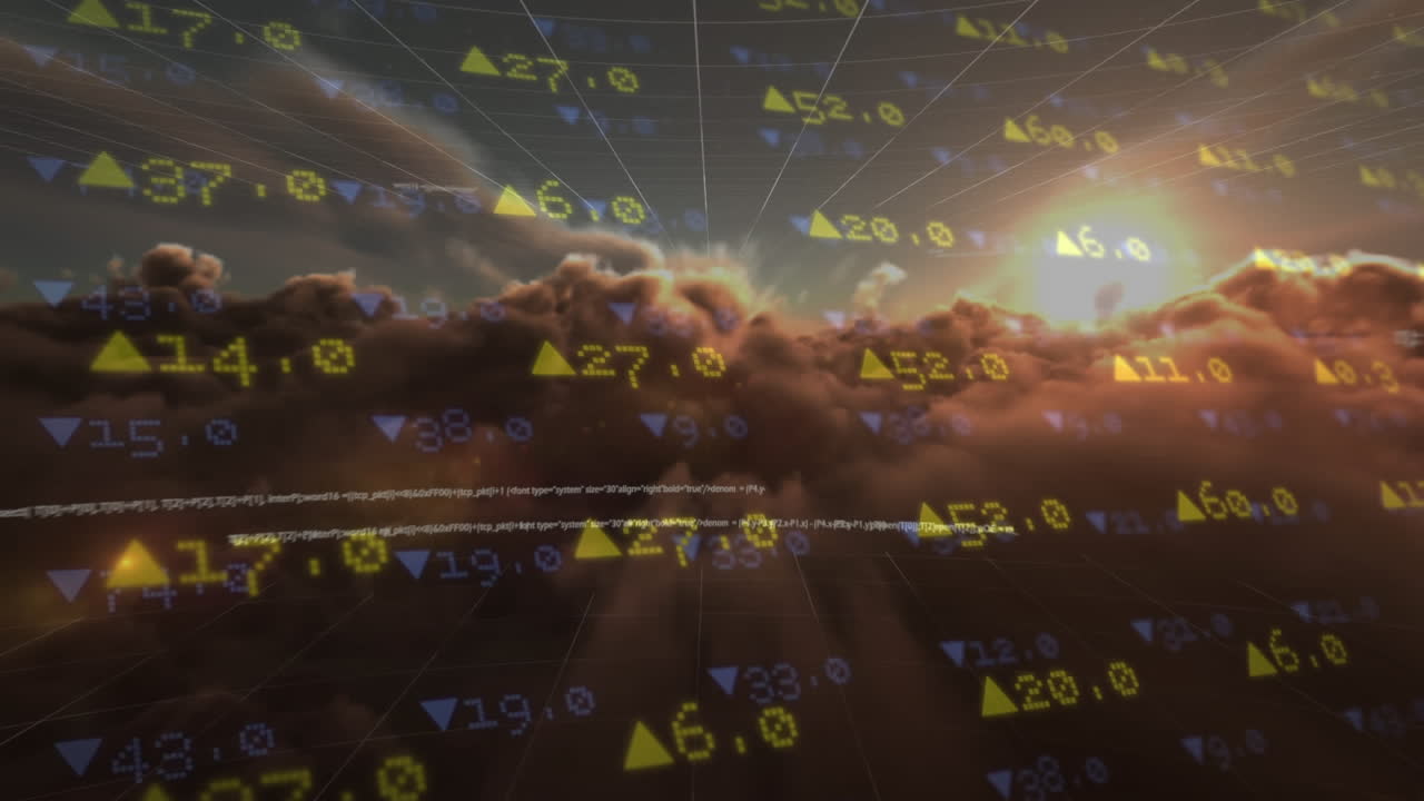 Elaborazione dati di borsa sullo sfondo di nuvole