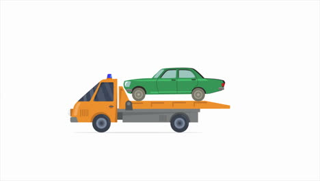 플래트베드에 자동차와 함께 견인 트럭