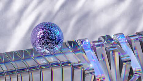 추상 3d 렌더링: 기하학적 유리 구조에 대한 이리데센트 구