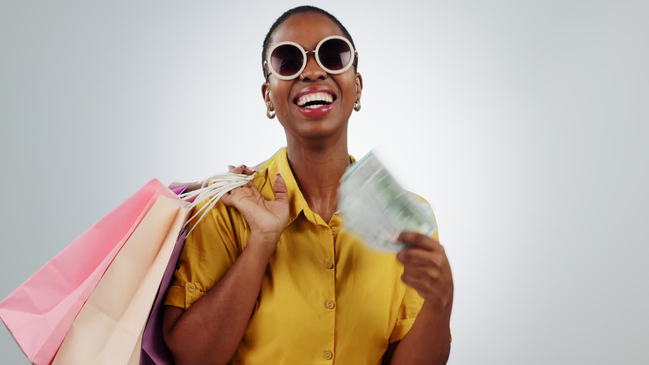 Winner, shopping bag and money with face of black