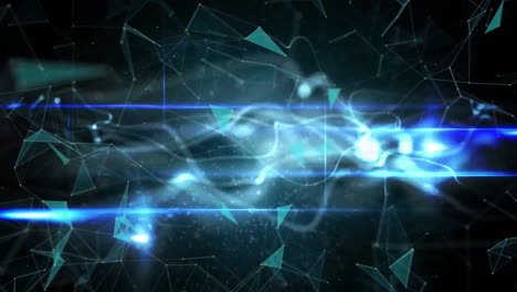 animation of triangles and light shapes moving on black background