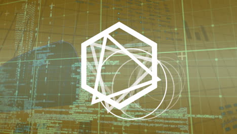 animation of geometric shapes rotating over data processing in yellow space
