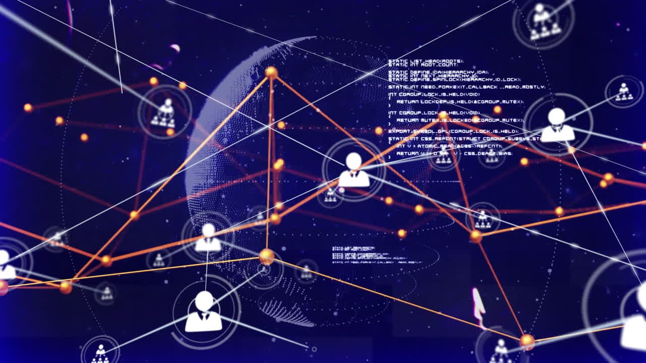 Animation of globe over network of connections with icons