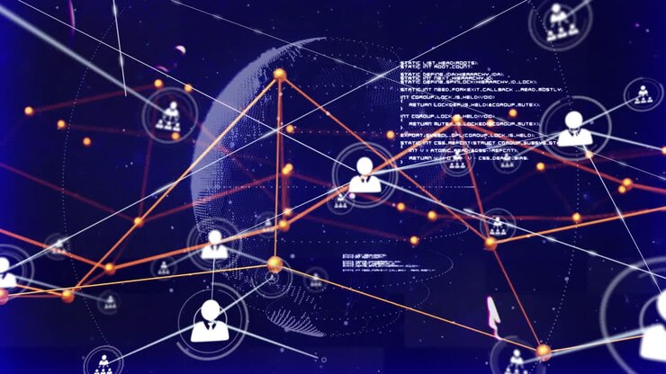 Animation of globe over network of connections with icons