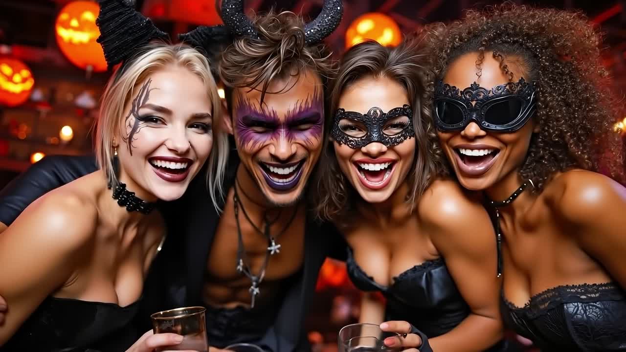 A group of people dressed up for a Halloween party