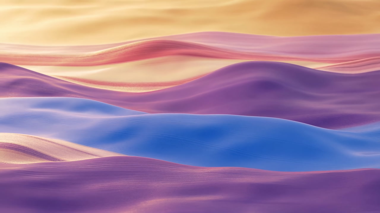 Pastel Waves Rolling Like Silk, Undulating Gradient Layers Of Purple And Blue, Smooth Serene Motion,