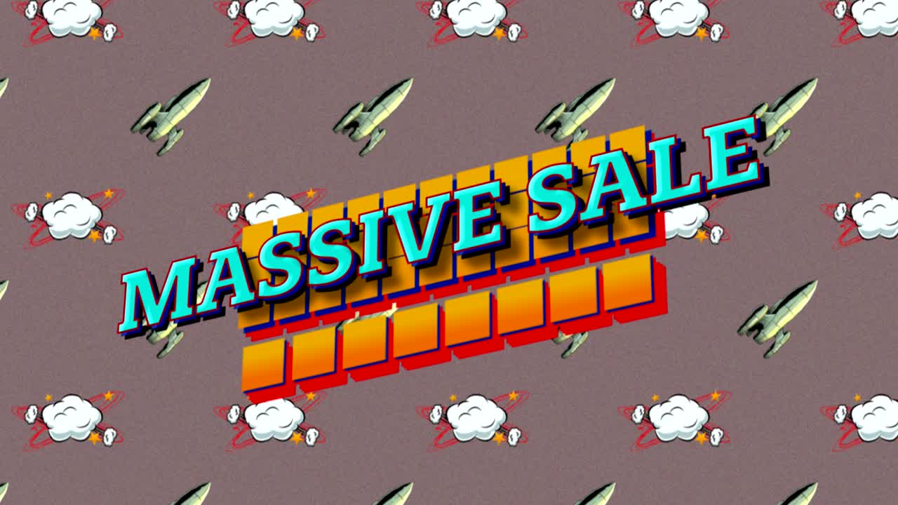 로켓과 스피치 버블 아이콘에 대한 대규모 판매 텍스트