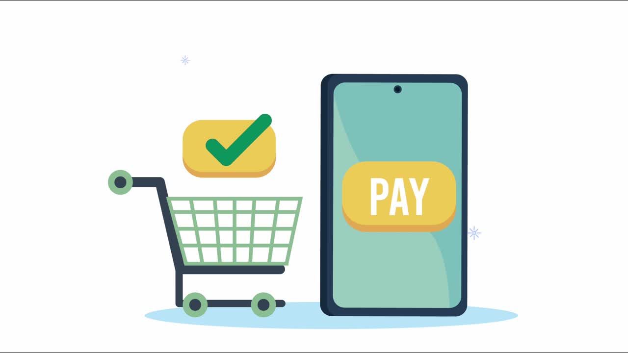 ecommerce animation with shopping cart and smartphone