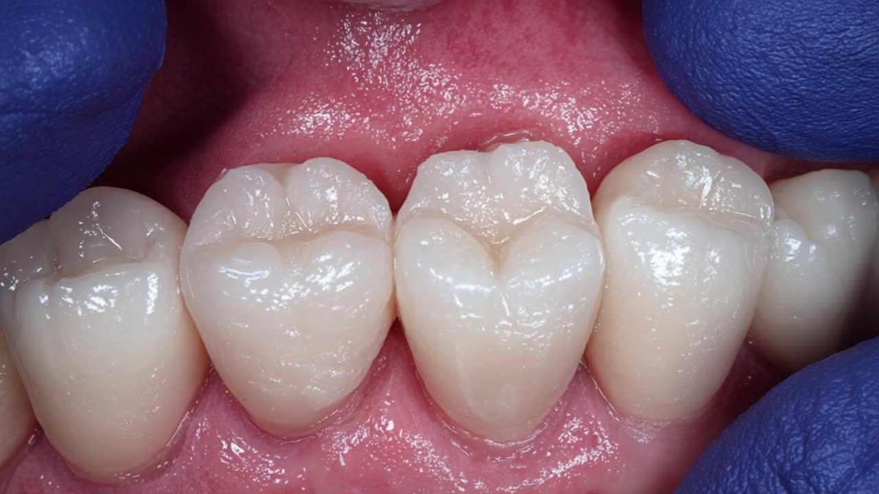Close-Up Examination of Healthy Molars and Gums in a Dental Setting: Visualizing Proper Oral Hygiene and Dental Care Techniques