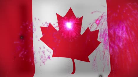 animación de fuegos artificiales sobre la bandera de canadá