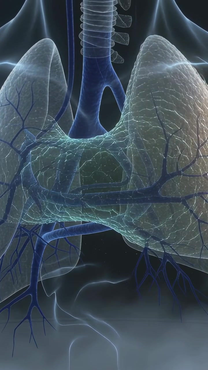 Video verticale: Apparizione di un nodulo che si ingrandisce e si diffonde nel torace con polmoni che mostrano la crescita del tumore