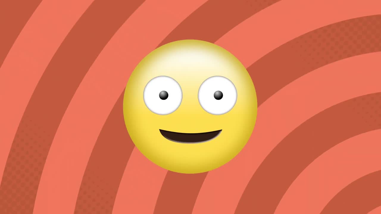 animación de un emoji feliz sobre un fondo a rayas
