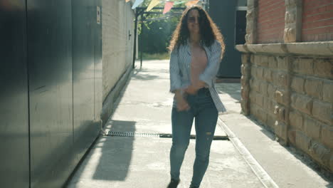 person running in alleyway with shadow