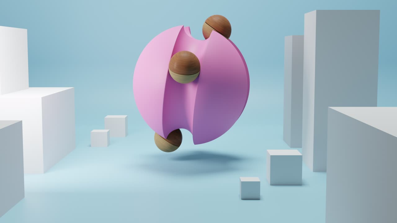juguete abstracto con esferas móviles y formas geométricas para niños. estilo retro en colores pastel. elementos de diseño mínimos. animación de bucle 3d abstracta