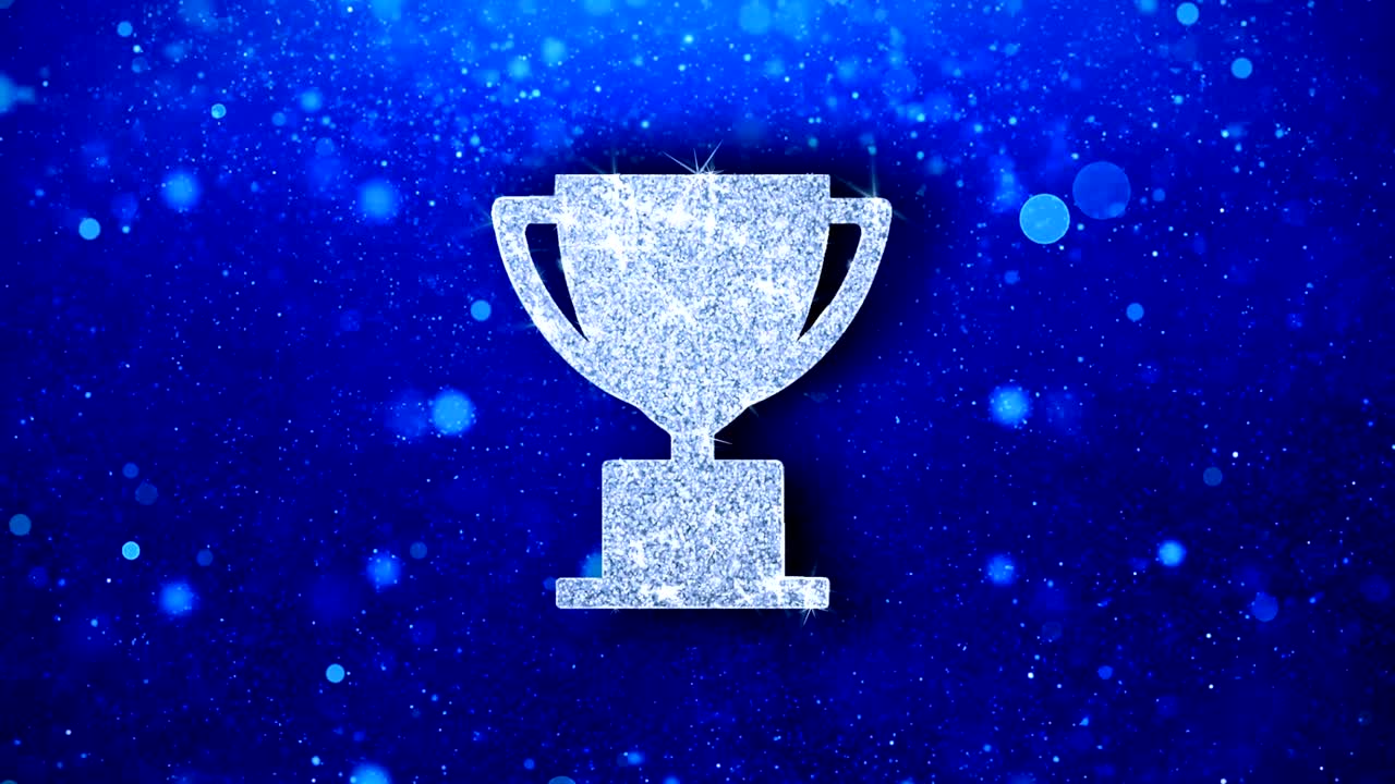 el icono de la copa del trofeo parpadea, el brillo brilla, las partículas brillantes brillan.