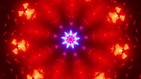 patrón abstracto azul y rojo con luz brillante. ciclo de caleidoscopio vj