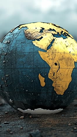globe of earths decline. a worn globe rests on a polluted landscape, reflecting worries about the environment and urban waste.