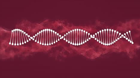 Animation-Eines-DNA-Stammes,-Der-Sich-über-Einer-Violetten-Wolke-Auf-Violettem-Hintergrund-Dreht